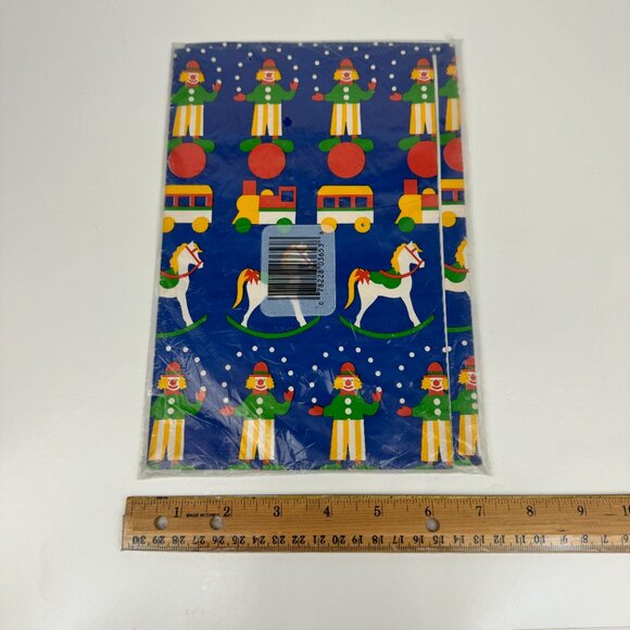 Vtg Child Gift Wrap Company Paper Blue Clowns Trains Horses 2 Sheets in Pack - Picture 4 of 8